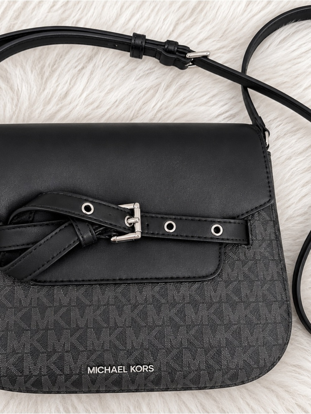 Michael Kors Black and Charcoal MK Logo Crossbody Bag